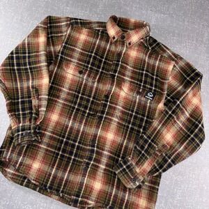 Wolverine Mens Heavy Flannel Shirt Plaid Olive Green Rust Red Button Down Size M